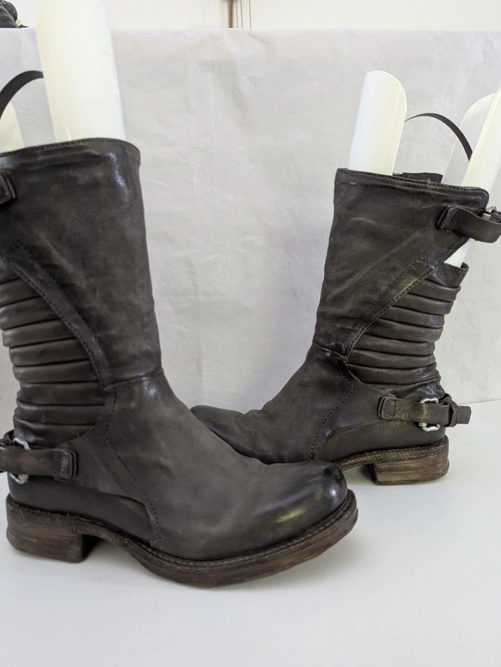 AS 98 Airstep Italian Zipper Boho Biker Boots 38 Smoke/Fumo Dk Gray Original Box - Image 4 of 4