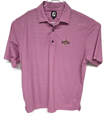FootJoy Dominion Country Club Golf Polo Shirt Mens XL Pink Check Stretch FJ Logo