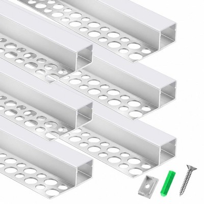 Plaster-in Channel 6 Pack 3.3FT/1M, Single-Sided Trimless Recessed Aluminum P...