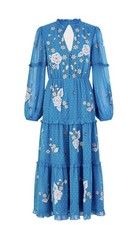 New MONSOON Size 20 BLUE EMBROIDERED DRESS BNWT 
