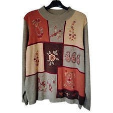 Alfred Dunner Women's Vintage Patchwork Floral Embroidered Mock Neck Sweater XL