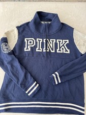 Victoria's Secret PINK 1/4 Zip Pullover Sweatshirt Blue Size Medium E38