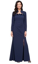 Alex Evenings Navy Blue 3D Floral Square Neck Gown And Jacket Size 14 219