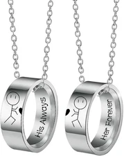Forever and Always Necklace for Couples Best Friends 2 Half Heart Matching Stain