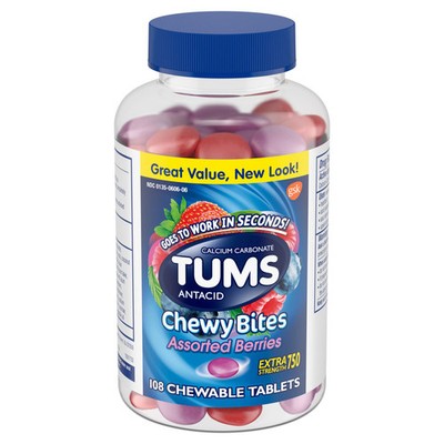 Tums Chewy Bites Extra 750 Antacid, Assorted Berries, 108 Tablets
