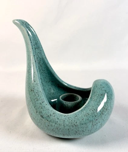 🔥Vintage Red Wing Pottery Candle Holder Teal Speckled Glaze MCM 🕯️