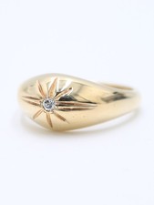 Vintage 9ct Yellow Gold Natural Diamond Gypsy Star Signet Men