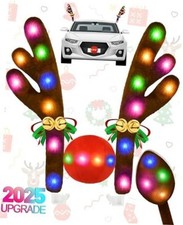 Christmas Reindeer Antlers Car Decoration Kit 2025, LED Lights Nose Multicolor