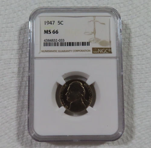 1947-P Jefferson Nickel Graded by NGC at a MS66, Great Condition & Color   #1