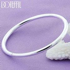 DOTEFFIL 925 Sterling Silver Solid Smooth Opening Bangles Bracelet Party Jewelry