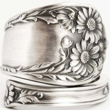 Flower Embellished Spoon Ring Women's Ring Size 5 - 11
