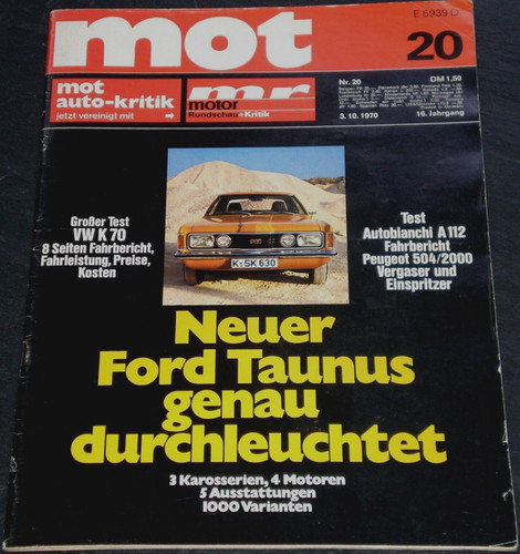 MOT 20/70 Test VW K 70,Autobianchi A 112,Chrysler/Simca 160/160 GT/180,Peugeot 5