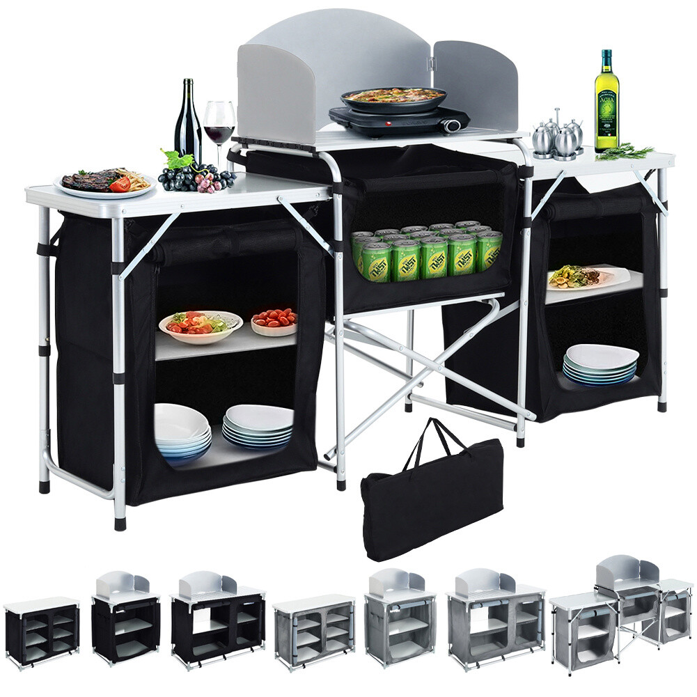 Aluminium Camping Table Kitchen Unit Folding Storage Outdoor Cook