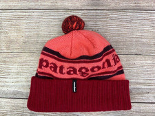 Patagonia Powder Town Beanie Red/Burgandy/Pink Pom Pom Unisex Winter Hat