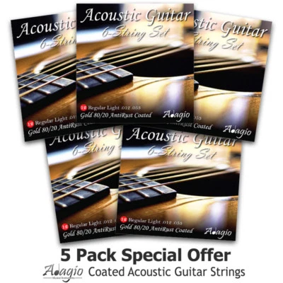 ACOUSTIC Guitar Strings Multipack 5x Sets! Bronze 80/20 Light Medium ADAGIO PRO