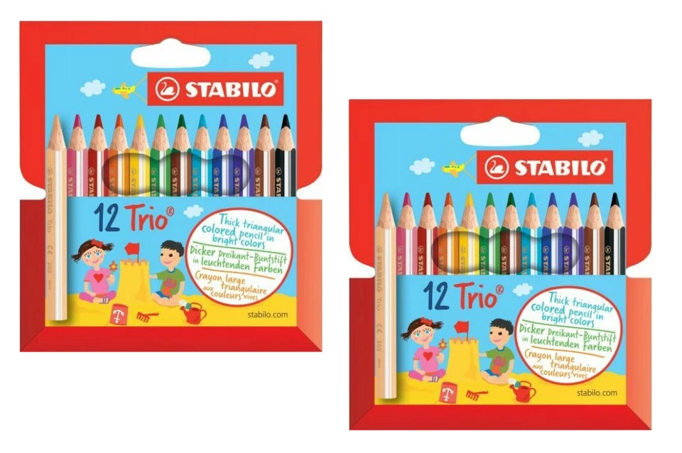 2 x 12 Stabilo® Dreikant-Buntstift Stifte Trio Malstift 90mm dick 12 Farben
