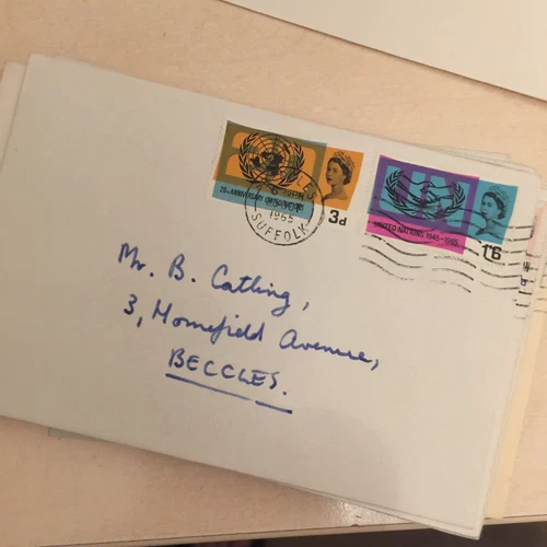 GB Stamps Plain First Day Cover 25 Oct 1965 United Nations 25th Ann Beccles Pmk