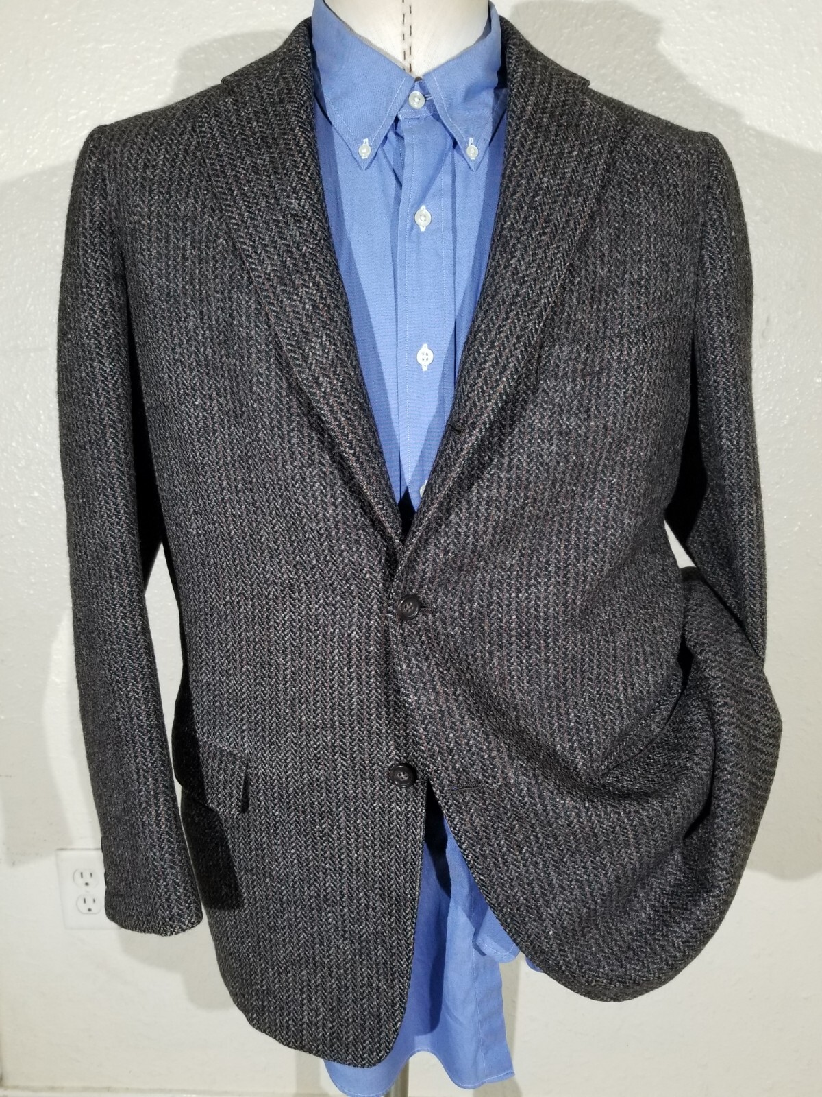 38R Vintage herringbone Tweed ENGLAND HandWoven rainbow Sport Coat Jacket Blazer