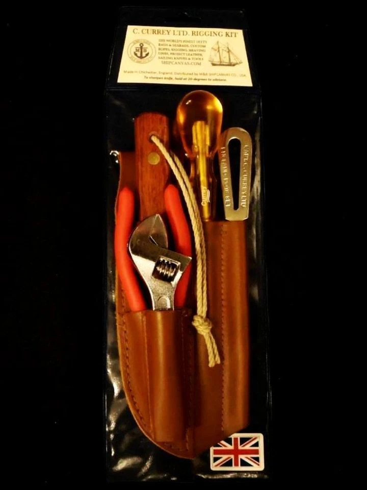 Captain Currey Deluxe 5-Pc Rigging Knife, Marlinspike Tool Kit w/ Leather Sheath - Image 3 of 4