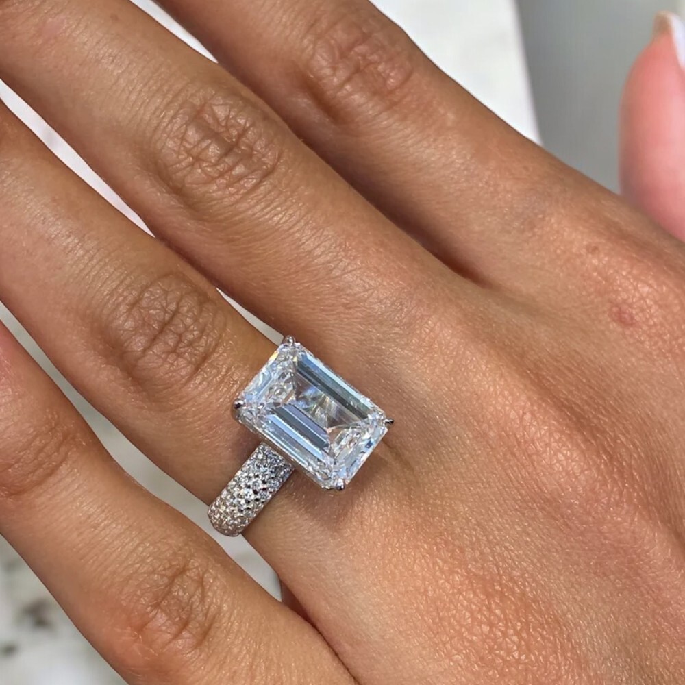 Engagement Ring 18k White Gold 6.00 Ct Lab Grown Emerald Cut IGI Diamond-image