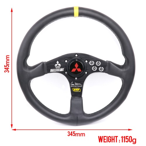 14inch Genuine Leather Flat Sport Steering Wheel for Mitsubishi Fit MOMO NRG Hub - Picture 9 of 9