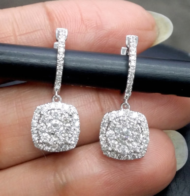 Deal! 1,00 KTW NATÜRLICHE RUNDE CLUSTER DIAMANT TROPFEN OHRHÄNGER IN 14 K GOLD
