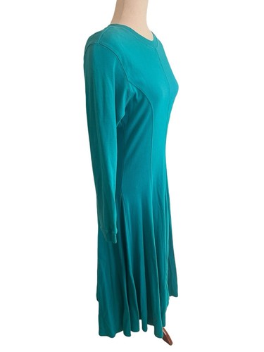 Vtg Midi Dress Teal Sz L Runs Med Full Skirt Knit Modest Deanna Troi Cosplay 90s - Picture 3 of 12