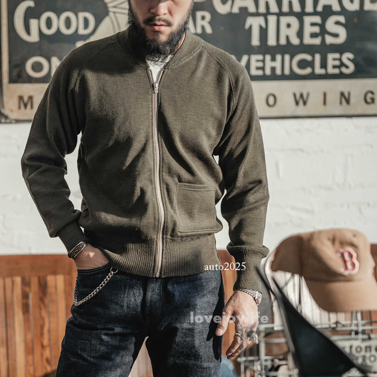 Bronson WW2 USAAF C-2 Flying Sweater Men Full-Zip Woolen Knited