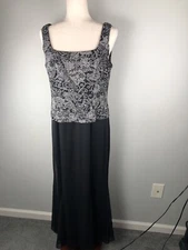 Alex Evenings 12P Petite Sparkle Evening Gown Sleeveless Lined Chiffon Black