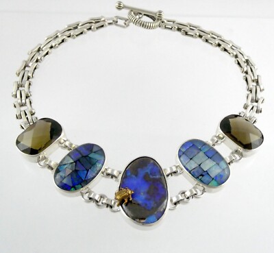 Stephen Dweck One of a Kind Sterling Silver Opal Necklace 9893 30 17.5 Inch 925