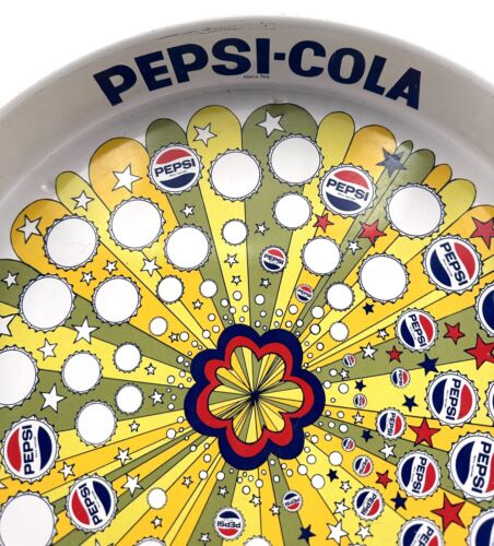 Vintage Pepsi Cola Litho Metal Serving Tray Pop Art Bottle Caps Flower Mexico - Picture 4 of 19