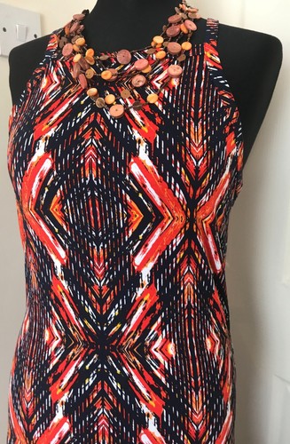 Red Herring size 14 maxi sleeveless dress orange navy geometric - Picture 3 of 12
