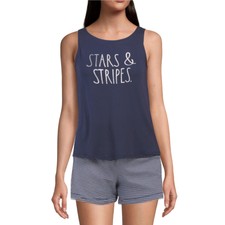 New Rae Dunn 2-Piece Ultra Soft Stars  Stripes Tee and Shorts Pajama Set  M,L