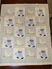 Vintage Baby Quilt Crib Sized Applique Embroidery Country Boys Ducks