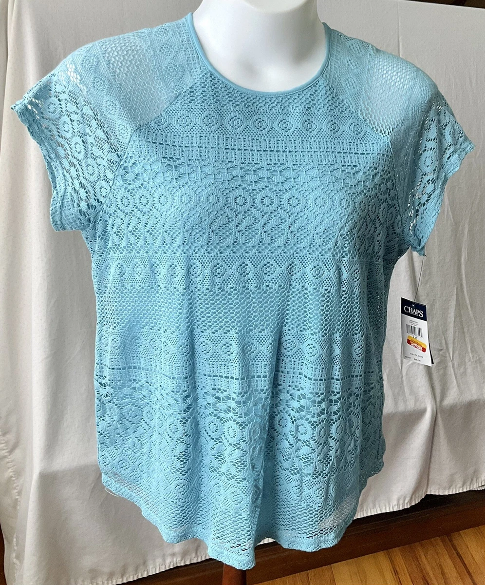 Chaps Pull-over Knit Top Lace Crochet Lined Short Sleeve Dream