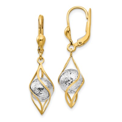Avariah Gold 14K Two-tone Polished Diamond-cut Dangle Leverback Earrings - 34mm