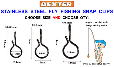DEXTER EDELSTAHL FLIEGENFISCHEN KARABINERHAKEN CLIPS FÜR LACHS FORELLE MUSTAD FLIEGEN
