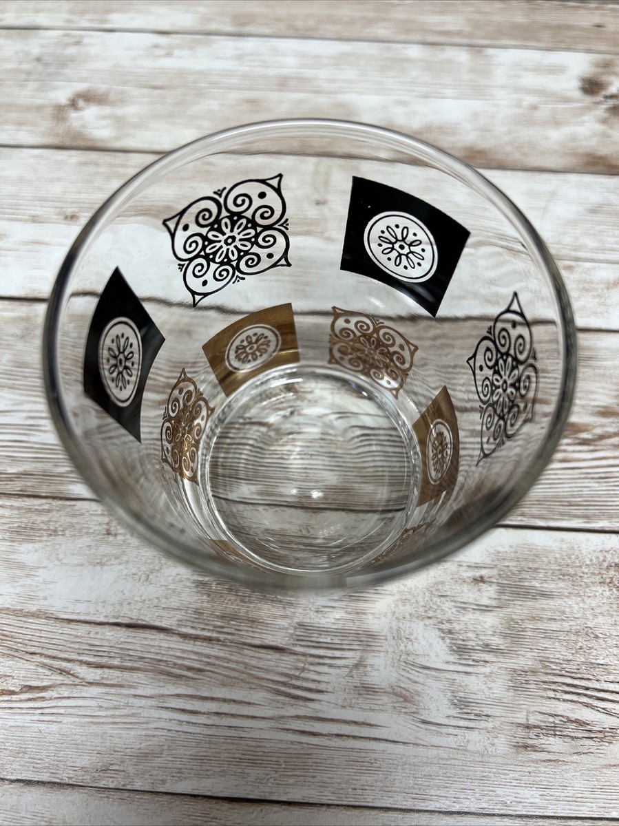 Vintage Federal Glass Black & Gold Medallions Low Ball Whiskey