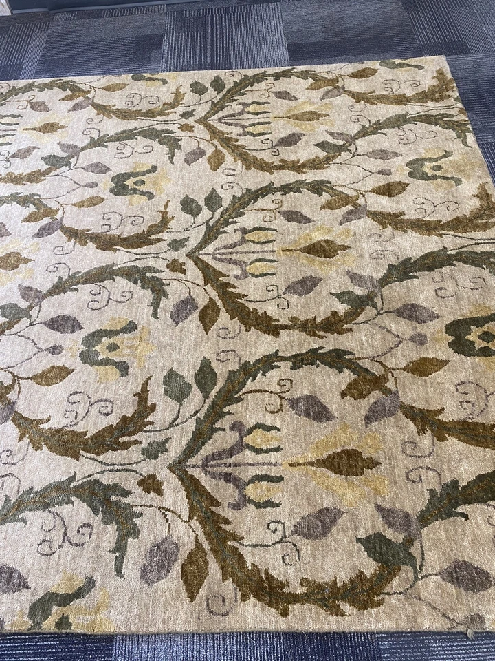 Transitional hand knotted Oriental  Area Rug Damask Design 6' x 9' Wool Fine - Image 3 of 4