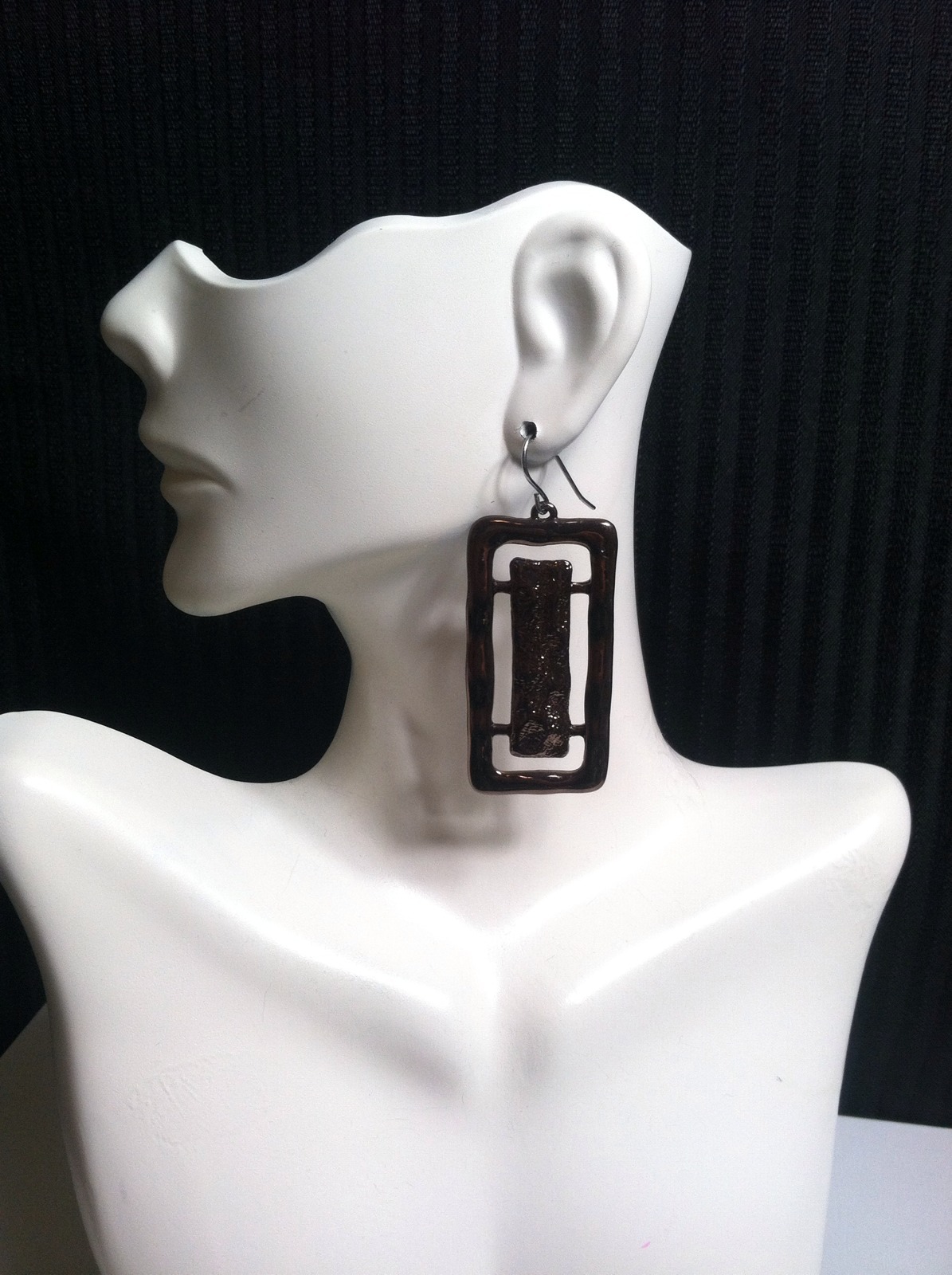 Vintage BrownTone Pierced Dangle Earrings Rectungular Shape Pretty Nice ...