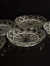 Set of 4 Clear Pressed Glass Coasters Starburst Diamond Pattern Vintage Barware