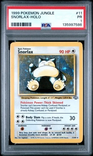 PSA 1 Snorlax 11/64 1999 Jungle Holo Rare Pokemon Card