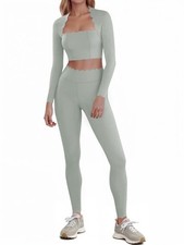 Piece Workout Sets For High Waisted Scolloped Leggings with Crop Tops Gym Yog...