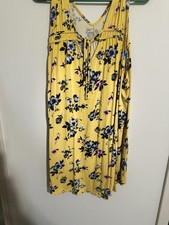 Yellow Floral Sleeveless A-Line Knee Length V-Neck Dress Tie Accent