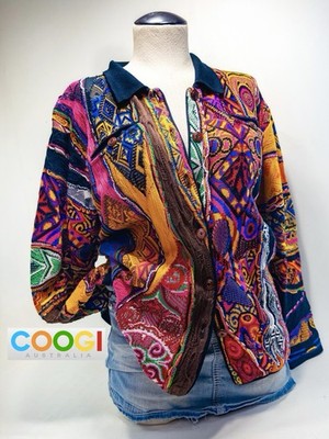 Vintage COOGI 80s Greek Motif Button Up Colorful Neon 3D Cardigan Sweater Small