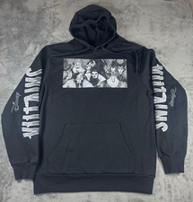 Disney Villains Graphic Hoodie Sweatshirt Black Silver kangaroo Pocket Adult LG