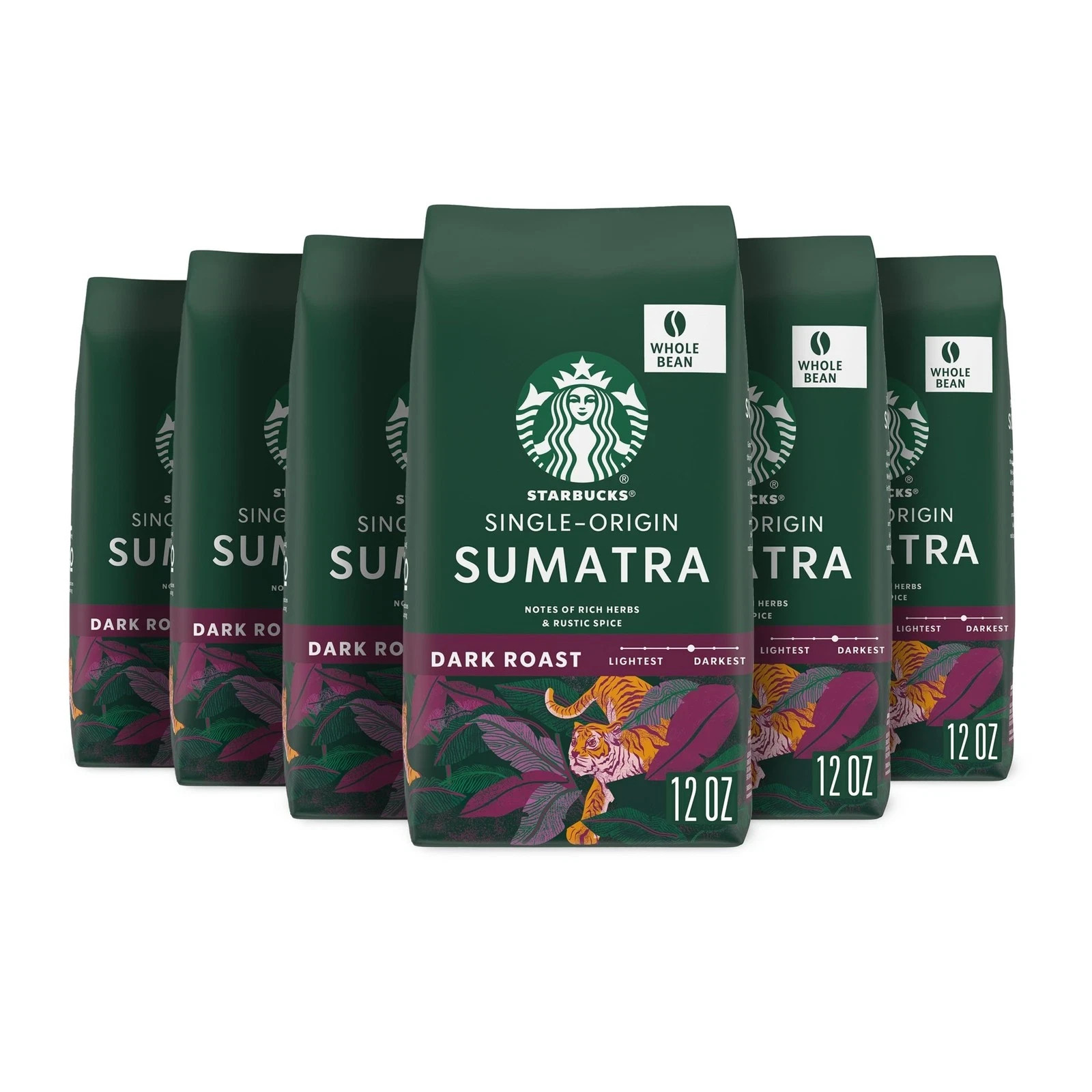 Starbucks Whole Bean Coffee Dark Roast Coffee Sumatra 100% Arabica 6 bags 12 ...