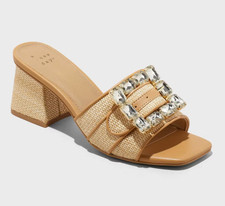 A New Day Women's Beige Kathleen Raffia Buckle Block Heels Sandals New w Tags