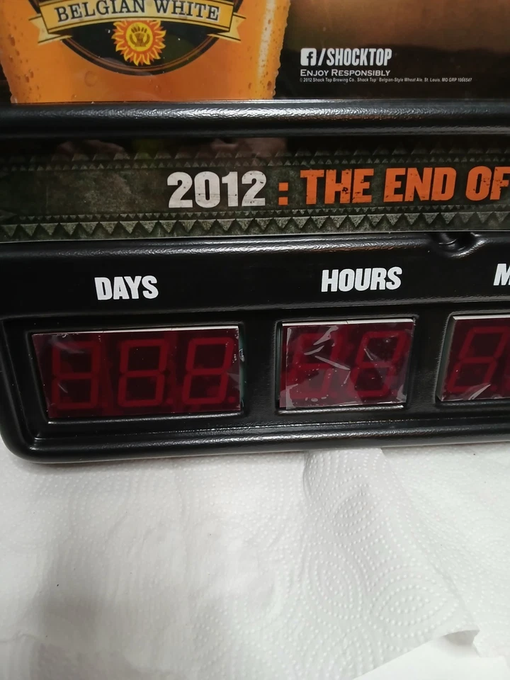 Vintage SHOCK TOP END OF THE WORLD WHEAT Beer Light Up Bar Sign Countdown New - Image 2 of 4
