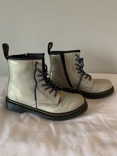 Doc Martens Air Wair SILVER Glitter Lace Up Boots Youth US 3-GREAT CONDITION